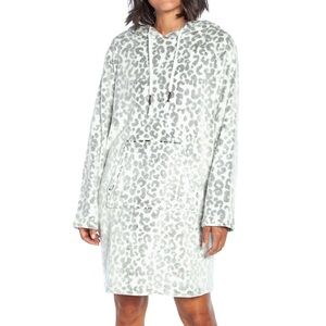 Wildfox Ultra Plush Hooded Lounger Robe Oversized Soft Snow Leopard Size L/XL